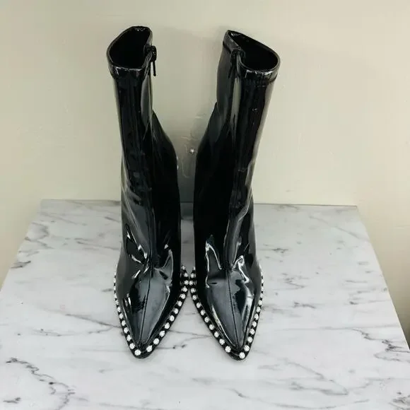 Steve Madden Edita Black Patent Leather Bedazzled Booties Women’s Size 8.5 - Picture 3 of 10